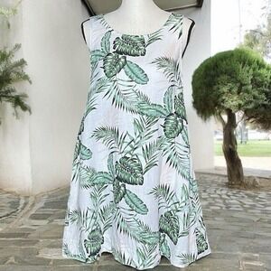 C&C California Women’s 100% Linen Shift Dress Tropical Palm Floral Size Small